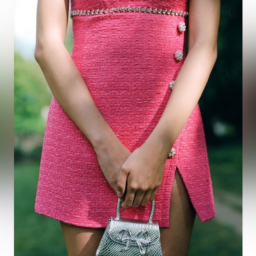 SELF-PORTRAIT Boucle Mini Dress in Fuchsia - Picture 5 of 16